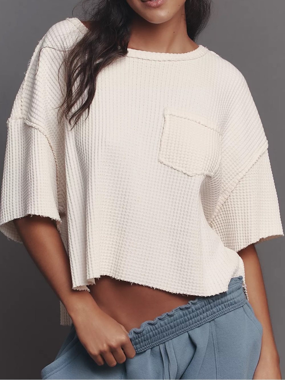 Pilcro Cream Waffle Knit Short Sleeve Top